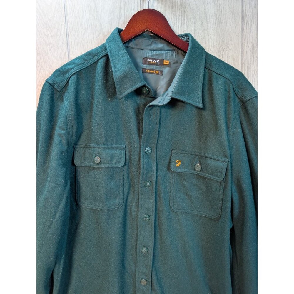 Men's Farah Vintage Cusual Fit Green Wool Blend Anchor Buttons Flannel Shirt XXL - Picture 2 of 7